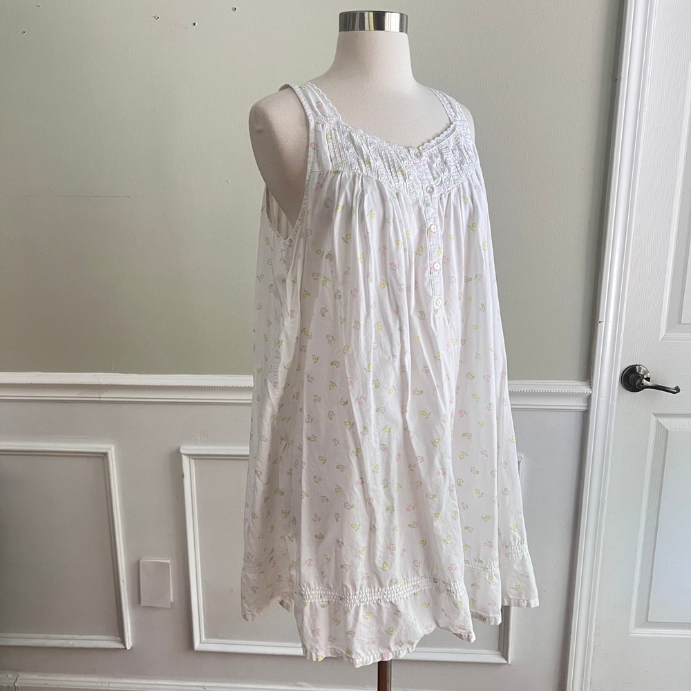 Eileen West Nightgown Womens XL Cotton Floral Lace Sleeveless White Sleep Dress - Picture 3 of 11
